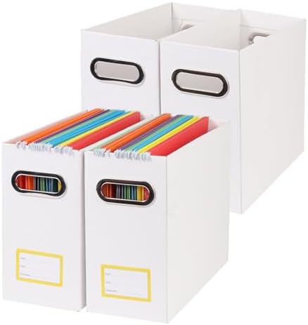 Collapsible File Organizer Box with Handle,12.20x5.11x9.84Inches, Filing Organizer for Home or Office, Small Portable File Box (4 Packs, White-Yellow)