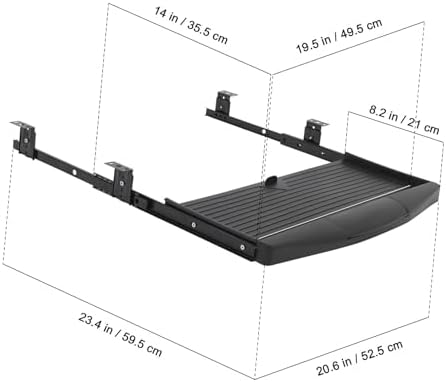 TEHAUX Under-Desk Keyboard Tray 20.67×9.06 in – Adjustable Slide-Out Drawer & Rotating Mouse Platform, Ergonomic Wrist Relief, Hidden Storage for Home Office & Gaming Desks