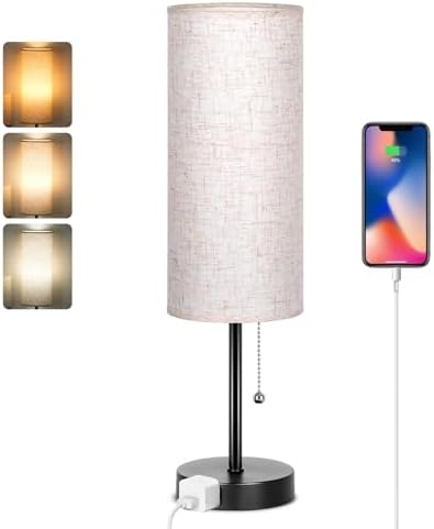 Dott Arts 18" Table Lamp for Bedroom, 3-Color Bedside Lamps with Pull Chain