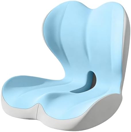 Orthopedic Cushion L-Shaped Memory Foam Seat Cushion, Ergonomic Office Chair Cushion with Lumbar Support for Desk, Car, Wheelchair (C-Blue)