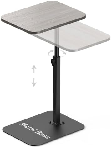 Side Table Sofa Tray for Couch Heavy Metal Base Swivel/Adjustable Height