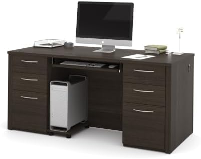 Bestar Executive Desk with Two Pedestals, 66W, Dark Chocolate, Embassy, 66W