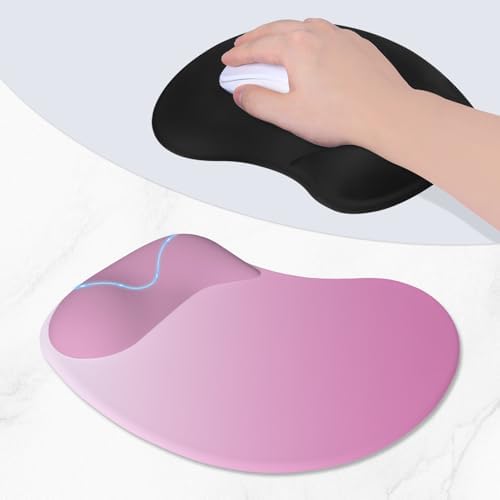 ITNRSIIET Ergonomic Mouse Pad, Cushioned Gel Wrist Rest, Non-Slip Base, Smooth Surface, Compatible with All Mice for Office & Gaming, Desk Accessory, 9.5 x 8.2 inch, Soft Pink