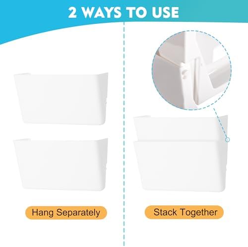 EASEPRES 8 Pack White Plastic Single Pocket Hanging File Organizer, Wall Mount Paper Mails Magazines Holder, Mounted Folder Bins for Office, School and Home, 12.99x4.13x7.48 inches