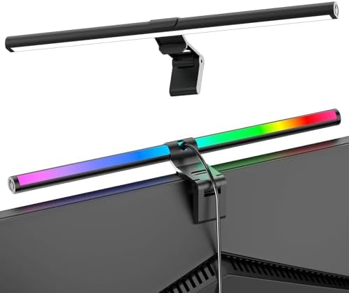 RGB Monitor Light Bar, Eye-Care Dual Light Reading Screen Lamp, 9 Modes Gaming Backlight LED Computer Lamp, 3 Colors Dimmable Frontlight, 15.75'' USB Desk Lights for Home, Office