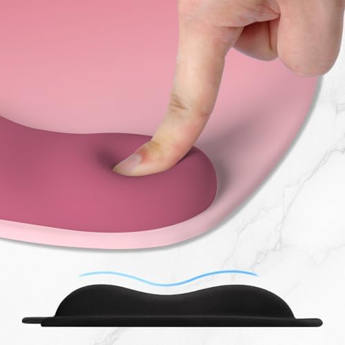 ITNRSIIET Ergonomic Mouse Pad, Cushioned Gel Wrist Rest, Non-Slip Base, Smooth Surface, Cute Multi-Color, 9.5 x 8.2 in, Pink