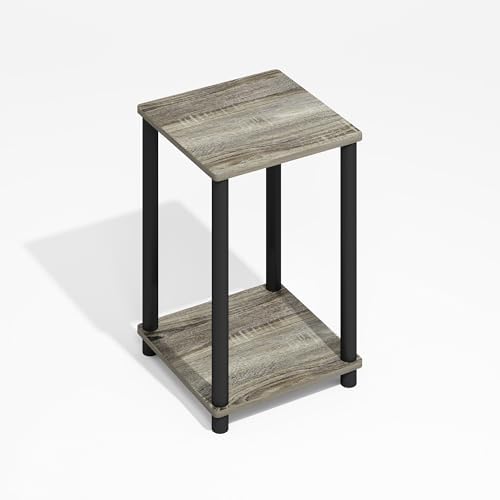 Furinno Modern Toolless 2-Tier Side Table, Open Shelf, Grey Oak