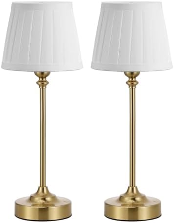 Cordless Table Lamps Rechargeable Set - 2 Pack Gold 4000mAH Battery Operated Lamps for Decor, 3000K Stepless Dimming Touch Wireless Lamp for Bedroom, Dining Table, Living Room, White Pleated Shade