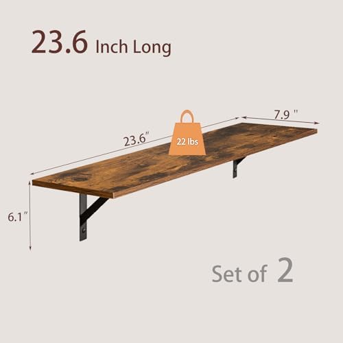 DINZI LVJ Wall Shelves, 23.6" Long Floating Shelves with Metal Brackets