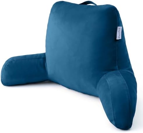 Reading Pillow with Adjustable Memory Foam,Adult Backrest with Arms, Back Pillow for Sitting in Bed with Washable Cover- Large, Navy Blue