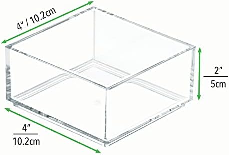 mDesign Plastic Square Desk Organizer - Create Section for Home Office Drawers, Desktop - Holds Pens, Paper Clips, Notebooks and Other Office Supply Accessory - Lumiere Collection - 3 Pack, Clear