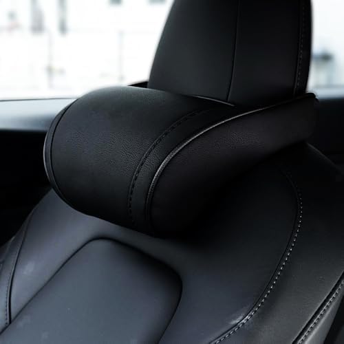 Car Headrest Neck Pillow Support Ergonomic, with Valve Stem Covers Accessory for Driving Seat Fatigue Relief Compatible with Model S X 3 Y & Cybertruck - 1 Piece
