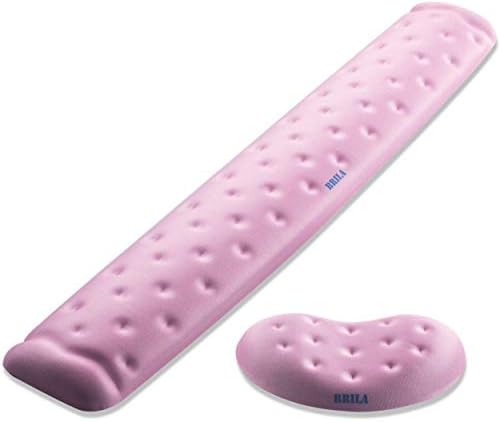 BRILA Memory Foam Mouse & Keyboard Wrist Rest Support Pad Cushion Set for Computer, Laptop, Office Work, PC Gaming - Massage Holes Design - Easy Typing Wrist Pain Relief (Pink Bundle)