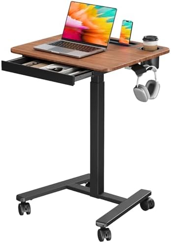 Small Mobile Standing Desk with Drawer, 23.6" x 19.7" Top