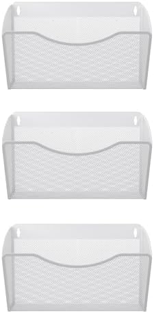 EasyPAG Wall File Organizer 3 Pack, Hanging File Organizer Wall Mount, Metal Mesh Folder Holder for Letter/A4 Papers, Mail Sorter for Office, Classroom, Home, White