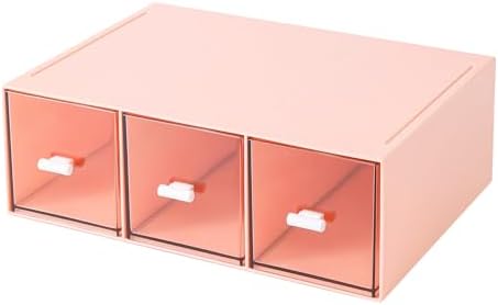 MILULUGO Plastic 3 Drawer Organizer for Cosmetic Storage, Desk Organizer, Makeup Organizer for nail polish, Lipstick, Brushes, Jewelry, Skincare, Bathroom Organization Boxes - Pink