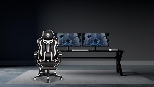 Vonesse Gaming Chair with Footrest,Reclining Computer Gaming Chair for Adults,Big and Tall Gamer Chair with Massage,Ergonomic High Back (White/Black)