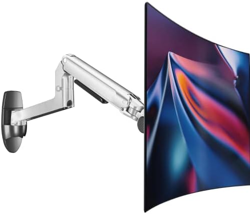 Ergounion Monitor Wall Mount for Flat or Curved Screens up to 38" Within 25 lbs, Full Motion Adjustable Monitor Arm Wall Mount with Cable Management, VESA 75x75/100x100mm, Silver