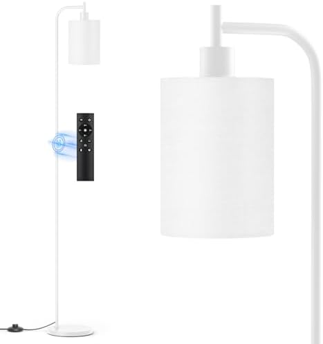 SIBRILLE Floor Lamp with Linen Shade, Dimmable Tall Standing Lamp with Remote Control & 3 Color Temperatures, Modern Floor Lamps for Living Room Bedroom Office Corner, 9W LED Bulb Included