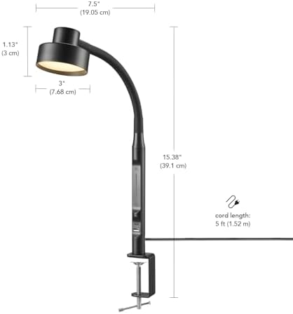 Globe Electric 15" LED Integrated Matte Black Clamp Desk Lamp with Adjustable Silicone Gooseneck