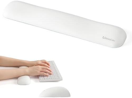 UnivoColors Design-Medium Wave Keyboard Wrist Rest of Medium, Artificial Sheepskin+Memory Foam+Ergonomic+Anti-Slip Gel, Resilience Support During Work and Gaming,Keyboard Accessory,White