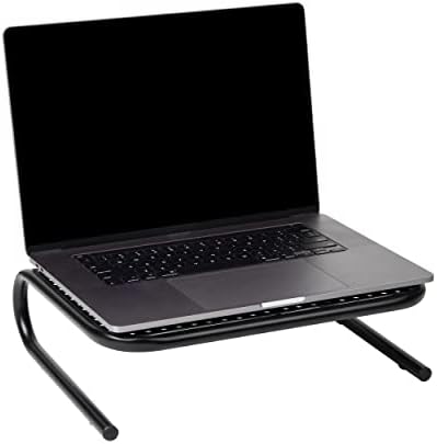 Mind Reader Monitor Stand, Ventilated Laptop Riser, Desktop Organizer, Metal, 14.5" L x 11.25" W x 4.25" H, Black (Pack of 8)