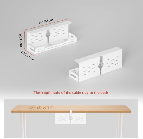 Univivi Under Desk Cable Management Tray, Cable Management, 16 inch, White