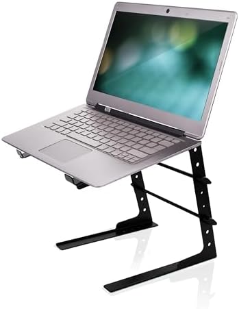 Pyle Portable Adjustable Laptop Stand - Anti-Slip Standing Table Monitor or Computer Desk Workstation Riser with Level Height Alignment for DJ, PC, Gaming, Home or Office
