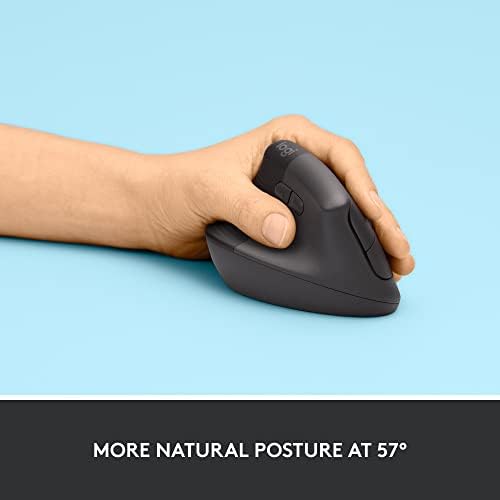 Logitech Lift Left Vertical Ergonomic Mouse, Left-Handed, Wireless, Bluetooth or Logi Bolt USB, Quiet clicks, 4 Buttons, Compatible with Windows/macOS/iPadOS, Laptop, PC - Graphite (Renewed)