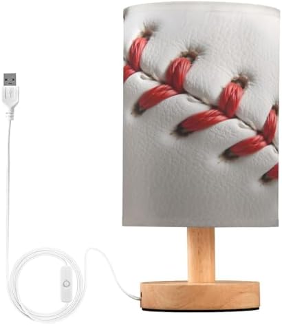 ALAZA Sport Ball Baseball White Decor Bedside Table Lamp with USB Port for Bedroom Nightstand Office Desk LED Bulb Included