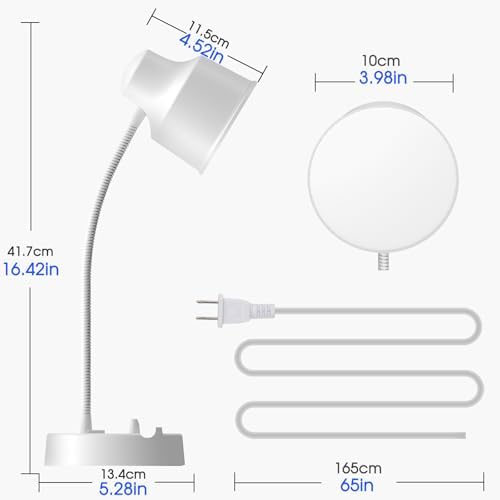 Energetic LED Desk Lamp with Phone Holder, Table Lamp with AC Outlet, Adjustable Flexible Gooseneck, 4000K, Eye-Care Reading Light for Bedroom, Study, Computer Desk, Living Room, Home Office, White
