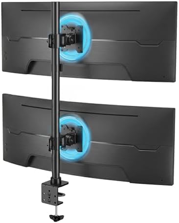 Mount-It! Dual Ultrawide Monitor Mount, Vertical Stacking Heavy Duty Desk Stand for 17-49" Screens up to 44 lbs, VESA 75x75 100x100, Tilt Swivel Rotate, Portrait and Landscape