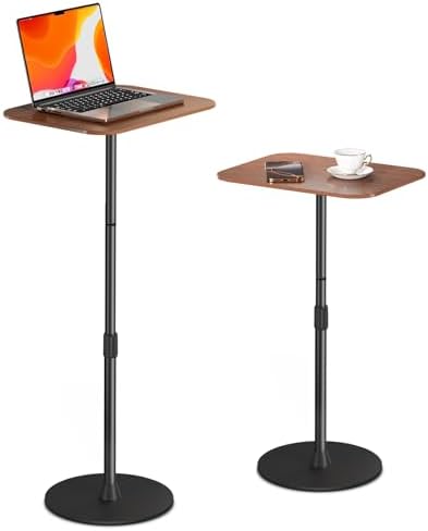 Adjustable Laptop Floor Stand & Portable Standing Desk - Height Adjustable Mobile Table up to 37.8", Bedside Laptop Table, Sofa Desk with Sturdy Metal Base & Wooden Top
