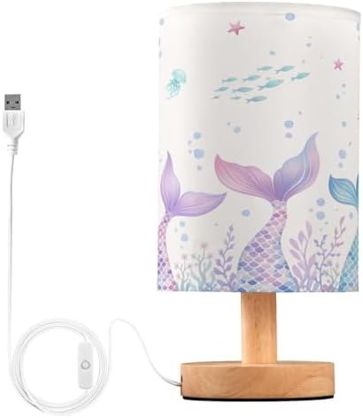 ALAZA Fish Mermaid Coral Reef Jellyfish Decor Bedside Table Lamp with USB Port for Bedroom Nightstand Office Desk LED Bulb Included