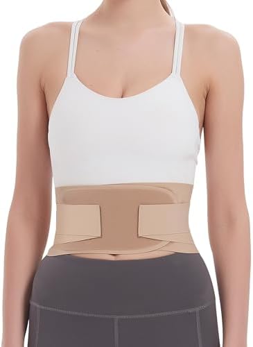 RANDY SUN Ultra Thin Back Brace for Women & Men, Invisible Lumbar Support Belt for Work & Travel, Breathable Posture Corrector for Mild Lower Back Pain Relief Under Clothing, Beige S/M(Waist:26"-28")