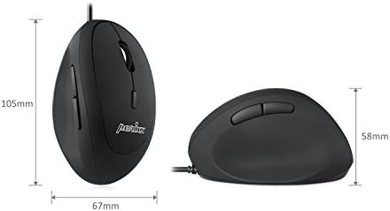 Perixx PERIMICE-519 Wired Ergonomic Vertical Mouse - Portable Small Design - 105x67x58 mm - Right Handed Black