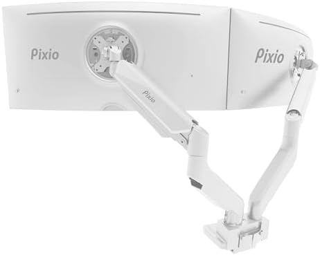 Pixio PS2D White Ultrawide Heavy-Duty Premium Dual Monitor Arm Stand Desk Mount - Fits up to 35 inches Two Monitors, Weights up to 33 lbs Each, Compatible with VESA 75x75mm 100x100mm