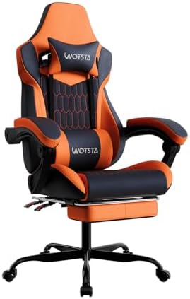 Gaming Chair with Footrest, High Back Gaming Chairs PVC Leather Ergonomic Gamer Chair with Adjustable Headrest Lumbar Support Racing Style Video Gaming Chair for Office/Home (Black Orange)