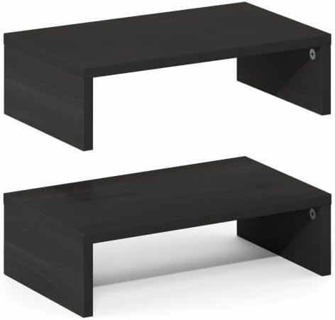 Furinno CLASSIC Monitor Stand Riser Set of 2, 15.7" Wide Dual Monitor Riser, Stackable Separable Laptop Stand for Desk, Desktop Organizers and Accessories, for Office Supplier, Espresso