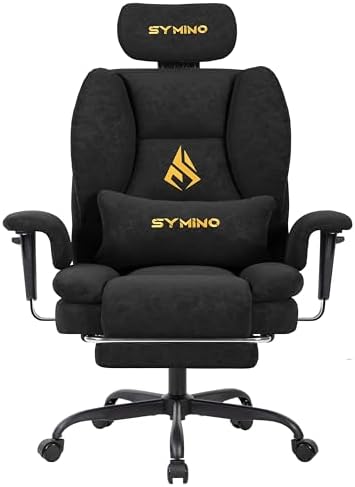 Symino Gaming Chair with Foot Rest, Unique Up/Down Armrests, PU Leather Ergonomic High Back Chair, 155° Recline Solid Color Computer Desk Chair, Black