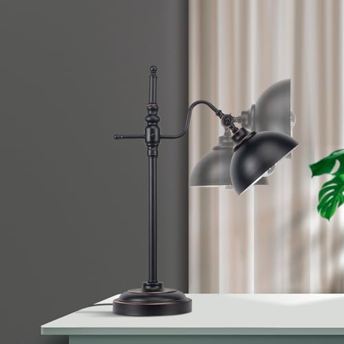 2 Pack Industrial Desk Lamp with 2 USB Charging Port,Black Metal Table Lamp,Adjustable Head Lamp with USB Port for Office Living Room Dorm Farmhouse Reading