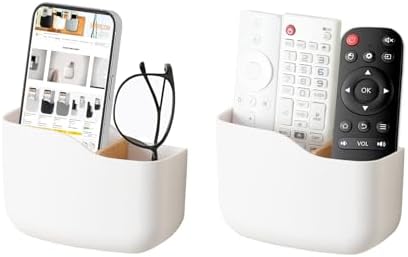 SUNFICON Wall Mount Remote Holder TV FAN Remote Control Holder Bedside Caddy Wall Organizer Phone Holder for Office Adhesive Media Player Controller Holder Box Tray Home Desk Nightstand 2 PACK WHITE