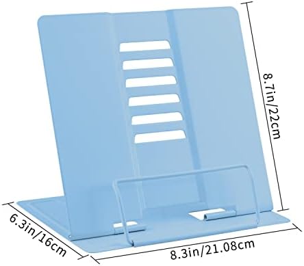 Honagu Metal Desk Book Holder, Hands Free Adjustable Cookbook & Document Holder, Portable Bookstand for Music Books, Textbooks, Recipes, Tablets & iPads (Light Blue)