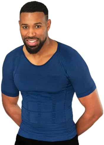 Curveless Men's Posture Corrector T-shirt | Anti Back Pain | Straightens Back and Shoulders | Compression | Undershirt | Short sleeves Blue