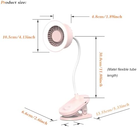 Portable clip and LED lamp 2 in 1 more functions hanging,desktop fan, 4.5W three gears wind speed,two gears led circular lamp high brightness lighting ,touch button with CE FCC certifications (Pink)