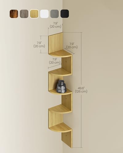 VASAGLE Corner Shelf Wall Mount, 5-Tier Floating Corner Bookshelf