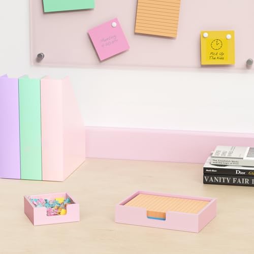 Acrylic Notepad Dispenser Organizer - 4 x 6 in Pink Sticky Note Holder W/O Pads Memo Holder for Dorm Room School Classroom Office Desk Organizer Aesthetic Supplies