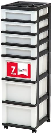 IRIS USA 7-Drawer Rolling Storage Cart, Black/Pearl