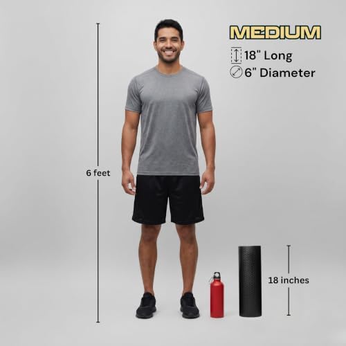Foam Roller for Muscle Massage, Stiff Back Pain Relief, Physical Therapy, Deep Tissue, Exercise Equipment for Home Gym, Stress, Yoga, Pilates for the fit Citizen (Black, Medium 18 x 6 Inches)