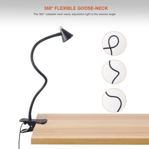 LED Clip Light 3 Color Dimmable Clip Desk Lamp Black